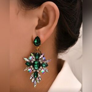 Emerald Green Crystal Drop Earrings - Women Jewelry